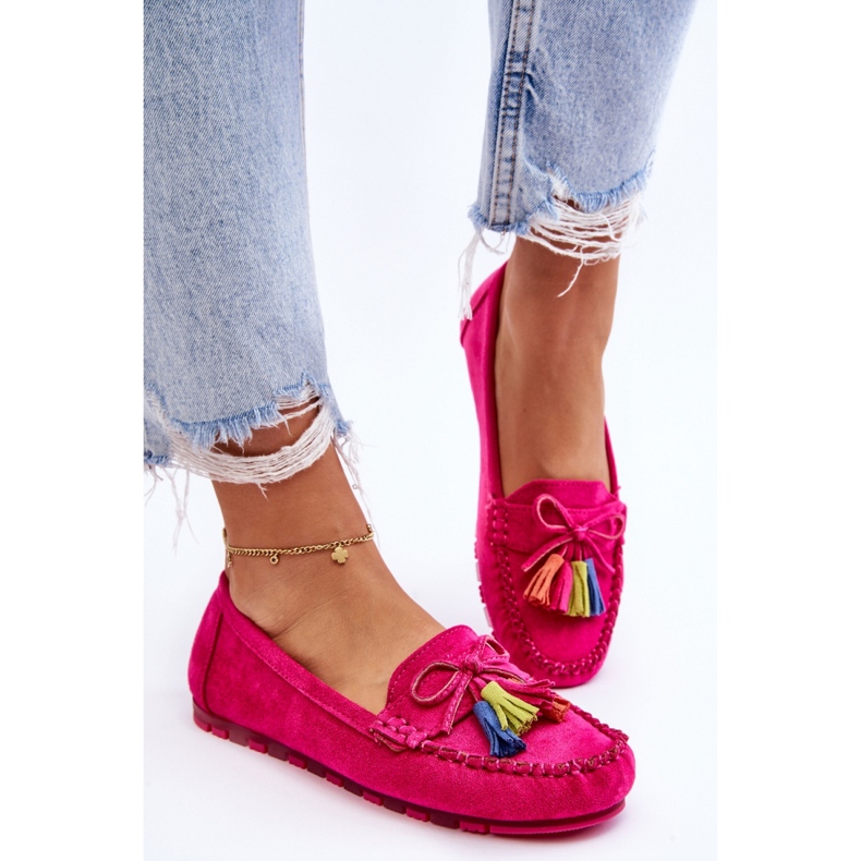 Women's moccasins with fringes Fuchsia pink 1
