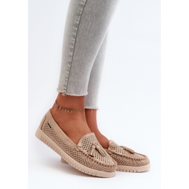 Gold women's openwork moccasins golden 1