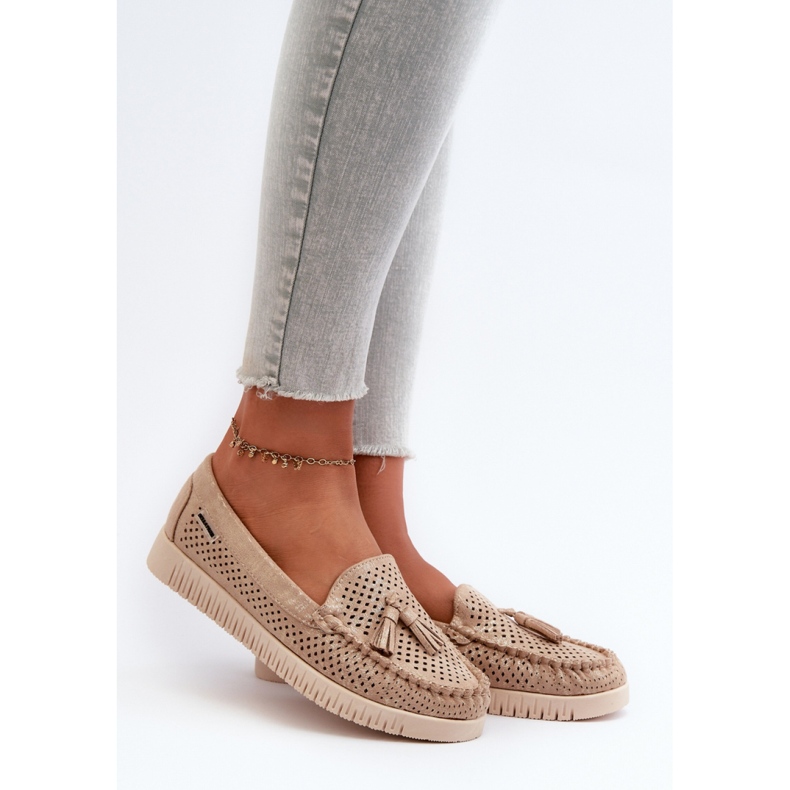 Gold women's openwork moccasins golden 1