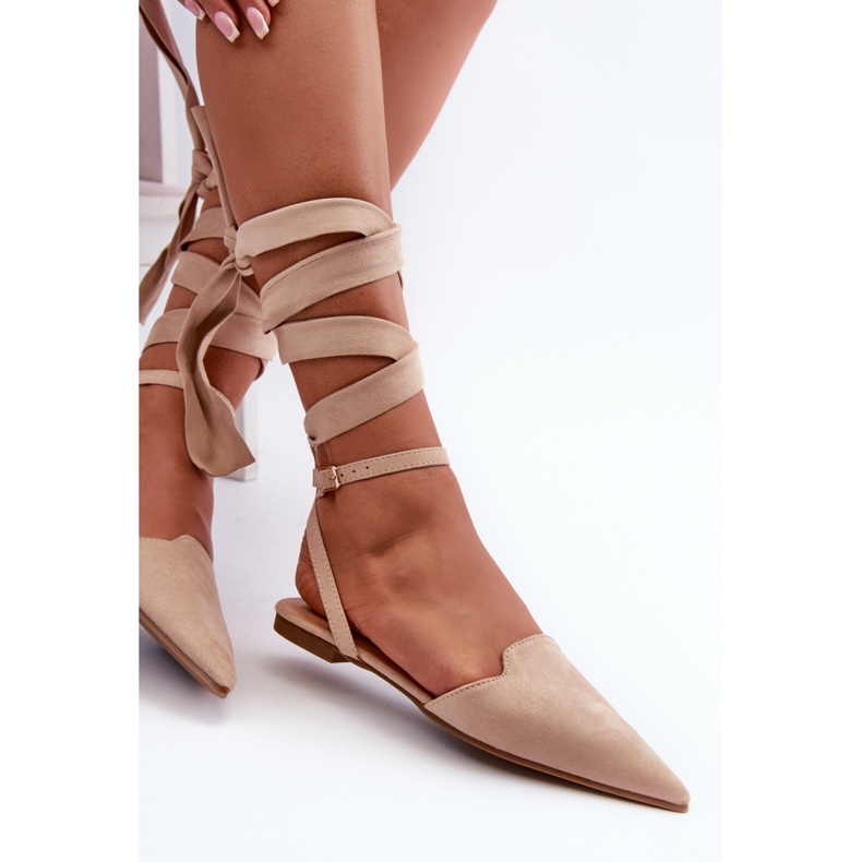 Beige suede lace-up ballet flats 2
