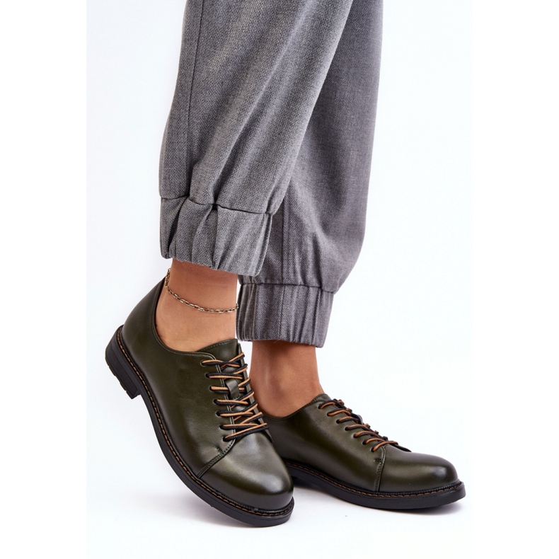 Green women's lace-up shoes 1