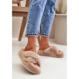Women's fur slippers with a thick Beige sole 1