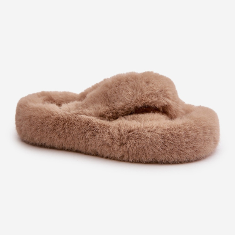 Women's fur slippers with a thick Beige sole 2