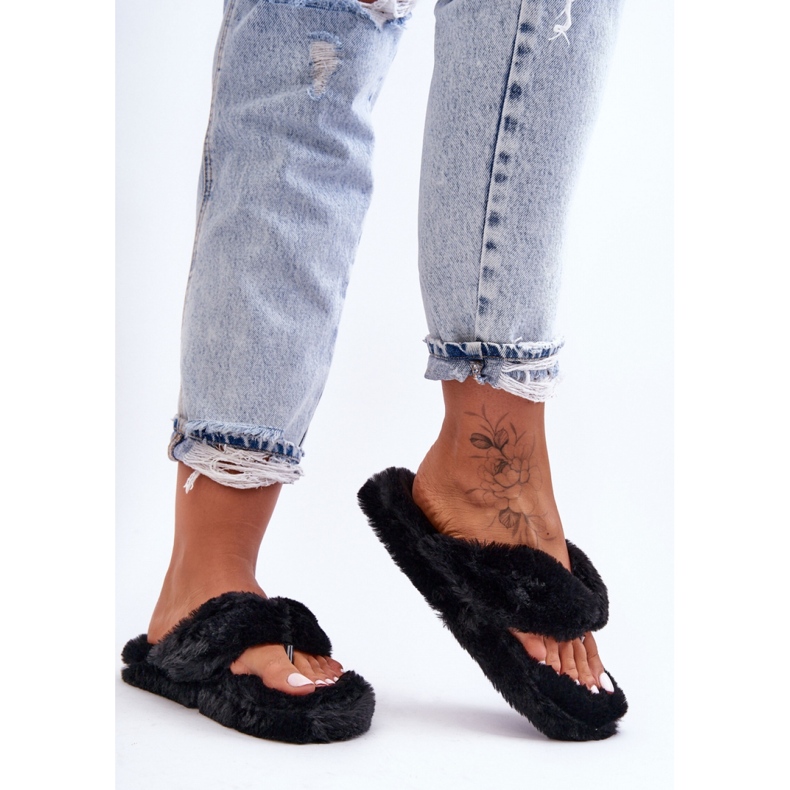 Women's fur flip-flops Black 1