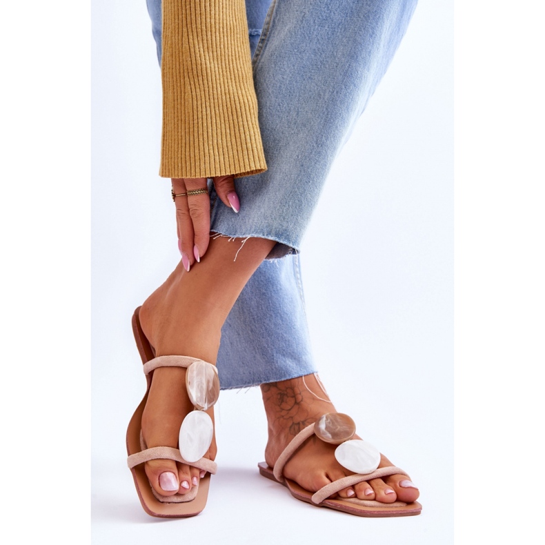 Suede slippers with Beige decorations 1