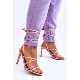 Beige lace-up high-heeled sandals 1