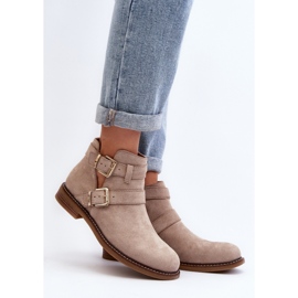 Beige women's ankle boots with decorative stripes 1