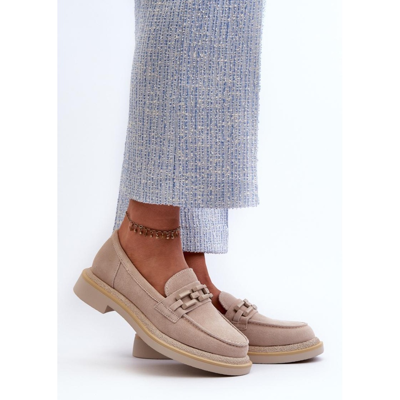 S.Barski Beige women's moccasins with a decoration on a flat heel 1 S.Barski Beige women's moccasins with a decoration on a flat heel 1