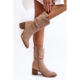 Beige women's ankle boots with a ruffled upper 2
