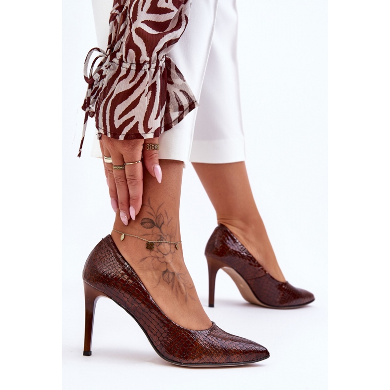 High heels Model Lewski Shoes 2659 Brown Wąż - Step in style 2