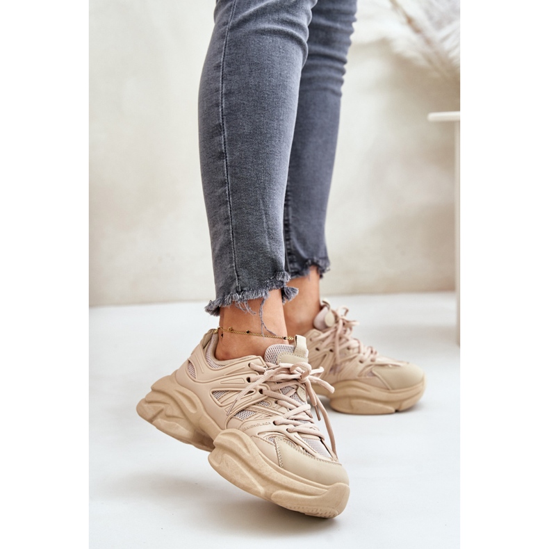 Beige women's sneakers with a massive sole 1