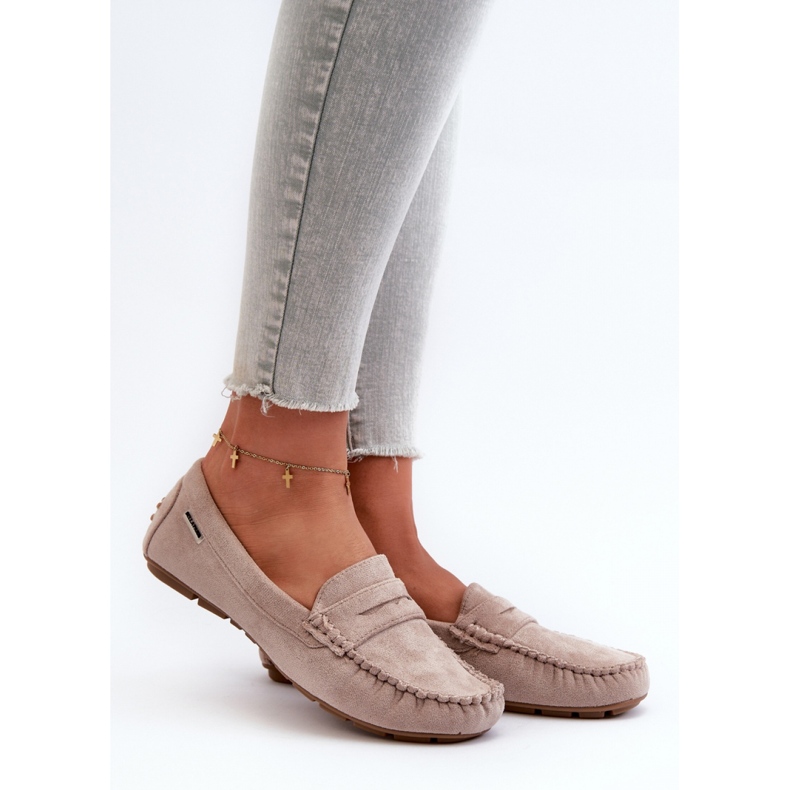 Classic women's moccasins made of eco suede beige 1