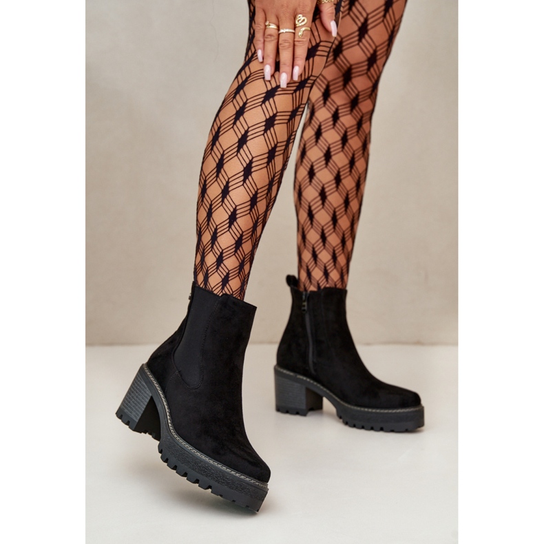 Women's Suede Boots with a Thick Bottom, Black 1