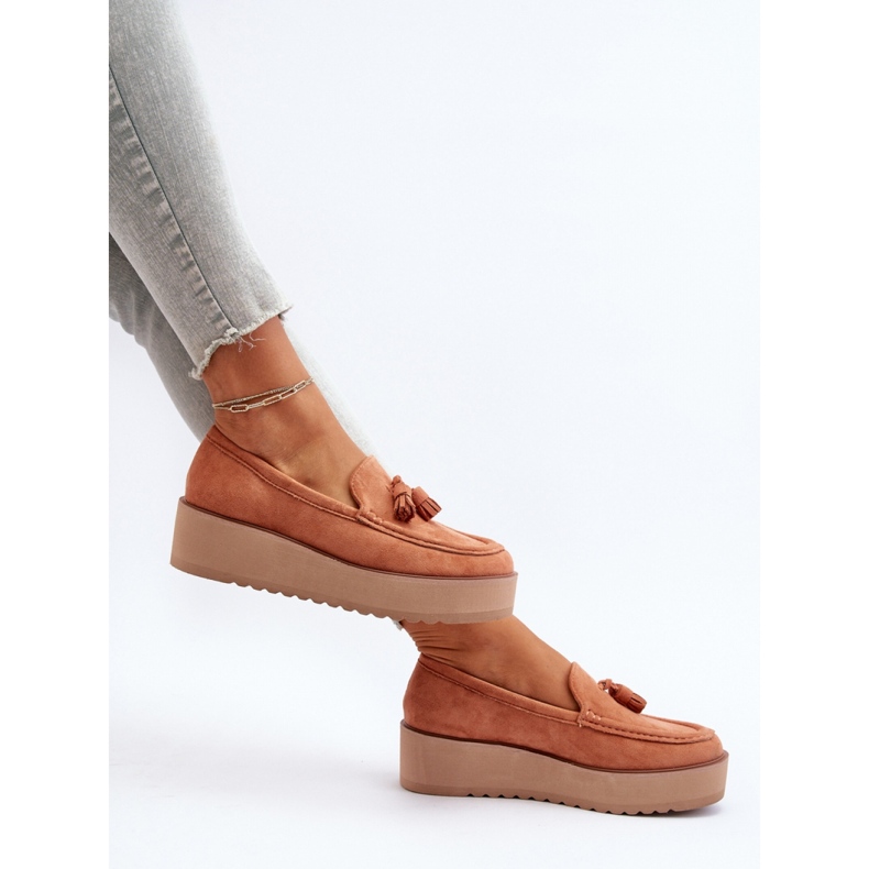 Women's moccasins made of eco suede on a platform orange 1