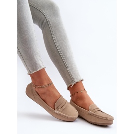 Comfortable women's suede moccasins beige 2