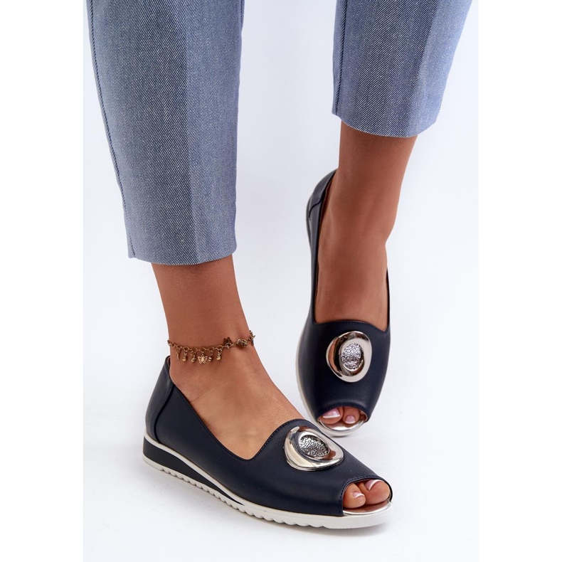 Jezzi Navy Open Toe Pumps blue 1