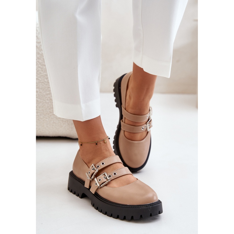 Fashionable shoes with straps beige 1