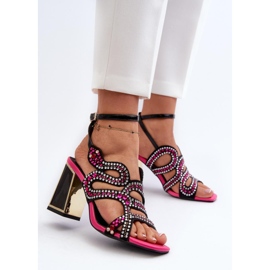 Women's sandals with decoration on the heel black 1