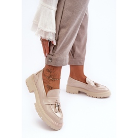Patent Beige Fringed Moccasins 1
