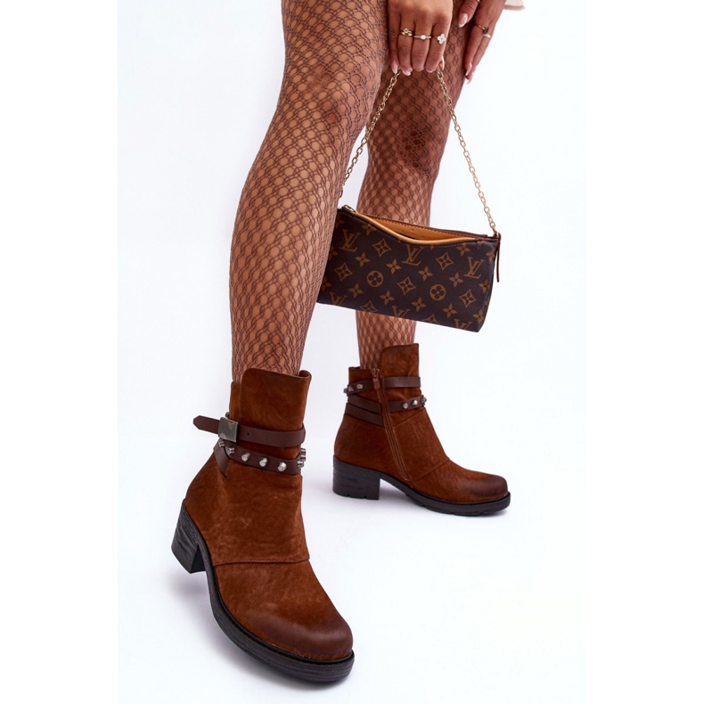 Ankle boots with a decorative Camel strap brown 1