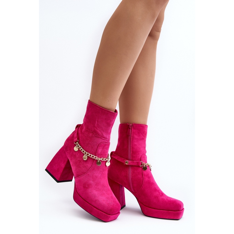 Suede Ankle Boots With a Thicker Heel, Fuchsia pink 1