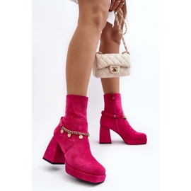 Suede Ankle Boots With a Thicker Heel, Fuchsia pink 2