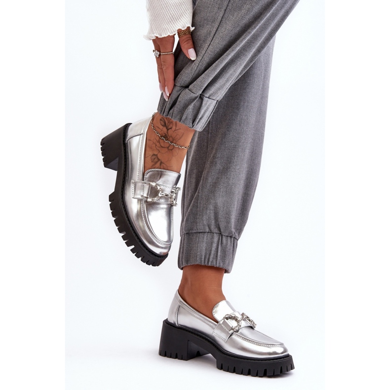 Silver women's slip-on moccasins 1