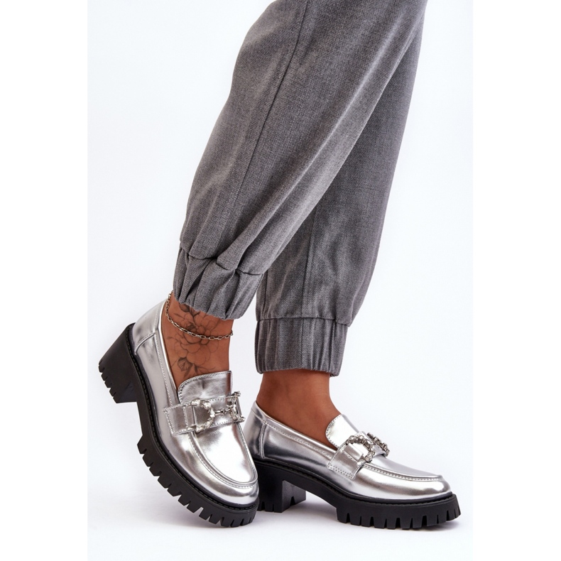 Silver women's slip-on moccasins 2