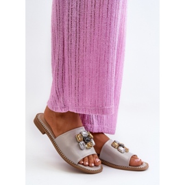 S. BARSKI Women's flat sandals with decorations beige 1