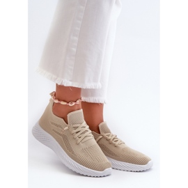 Beige Slip-On Sock Sports Shoes 1