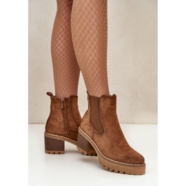 Suede women's high-heeled ankle boots brown 1