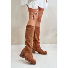 Suede women's over-the-knee boots brown 1