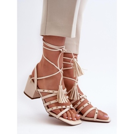 Women's sandals with Studs 3973, beige 1