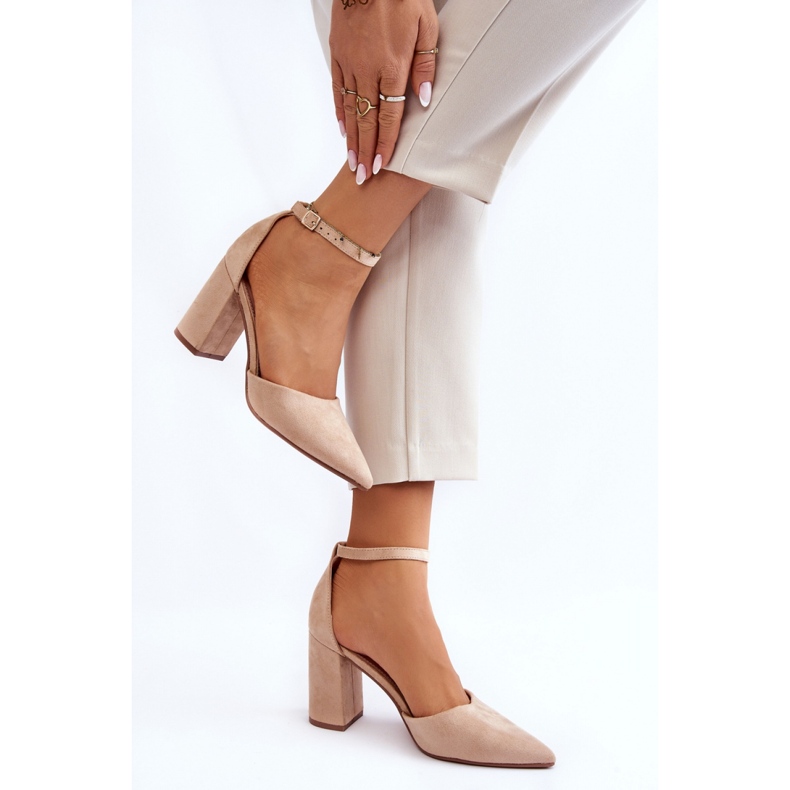 Women's pumps made of eco-suede QA203P, beige 1