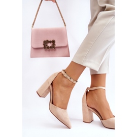 Women's pumps made of eco-suede QA203P, beige 2