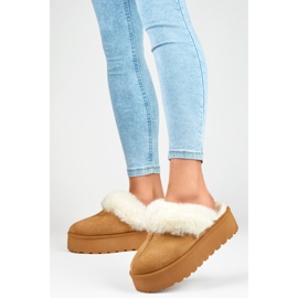 Women's Slippers with Fur 81366-2-C camel brown 1