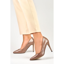Women's Lacquered High Heels GD-FL59TA, brown and beige 1