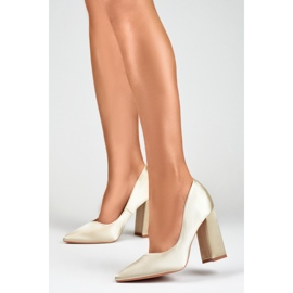 Women's Pumps on High Heels 9820BE, beige and gold 1