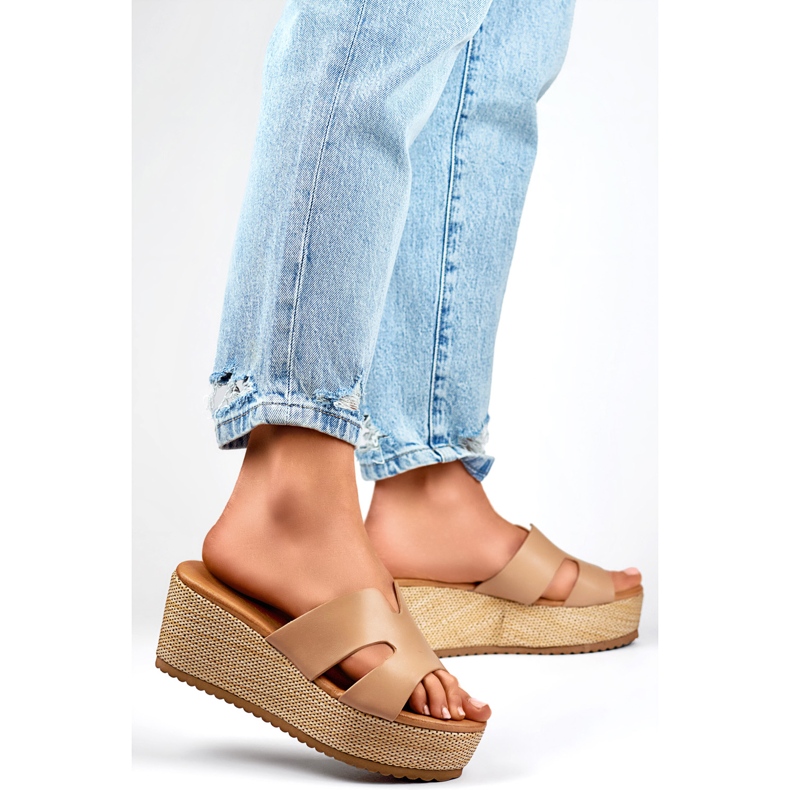 Women's Wedge Flip-Flops YD8H-19KH Beige 1