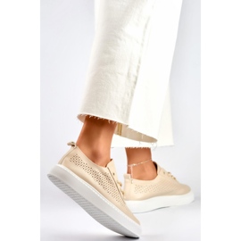 Women's openwork sneakers 777-1BE, beige 1