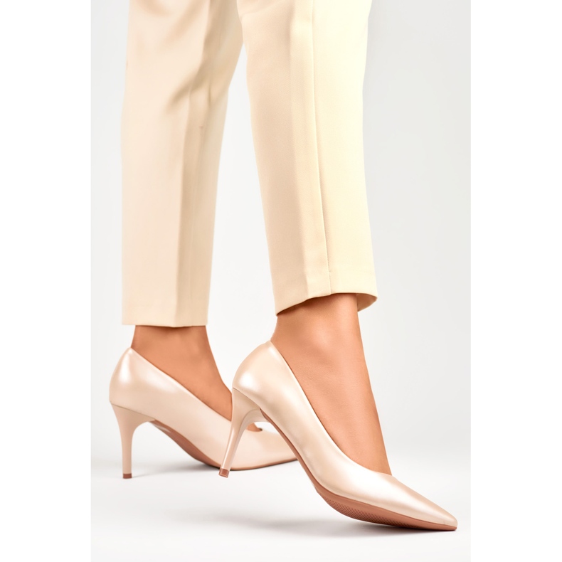 Women's high heels with leather insert GD-XR501B-APR beige 2