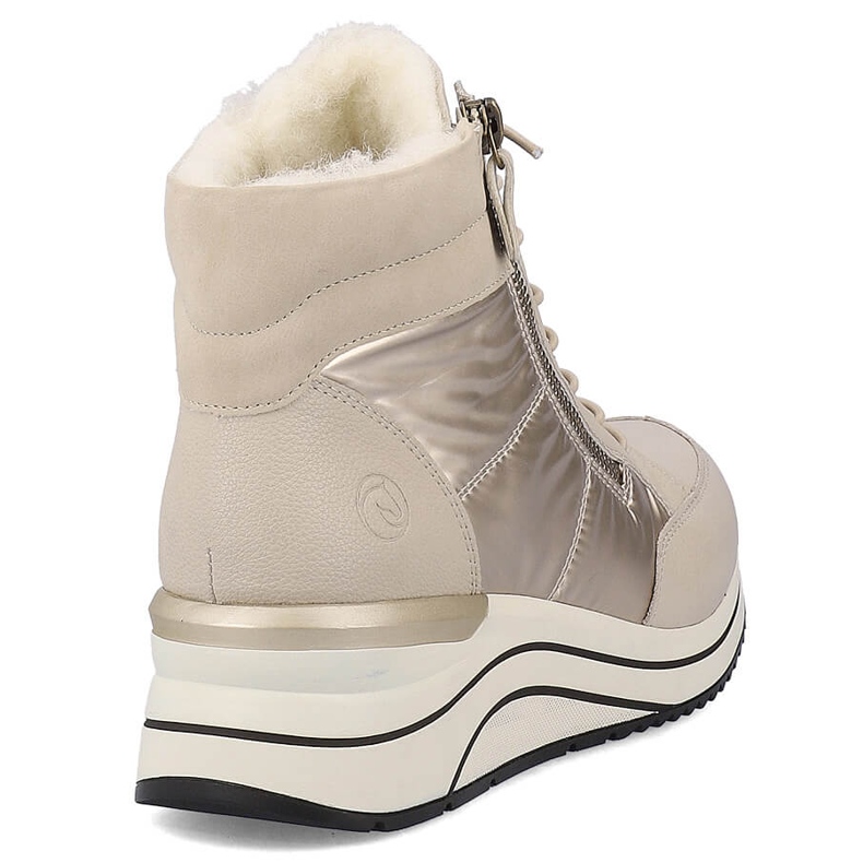 Women's leather ankle boots insulated on a wedge, beige Remonte D0T72-60 1