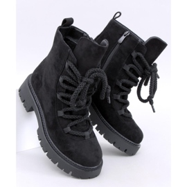 Smiless Black lace-up ankle boots with thick laces 1