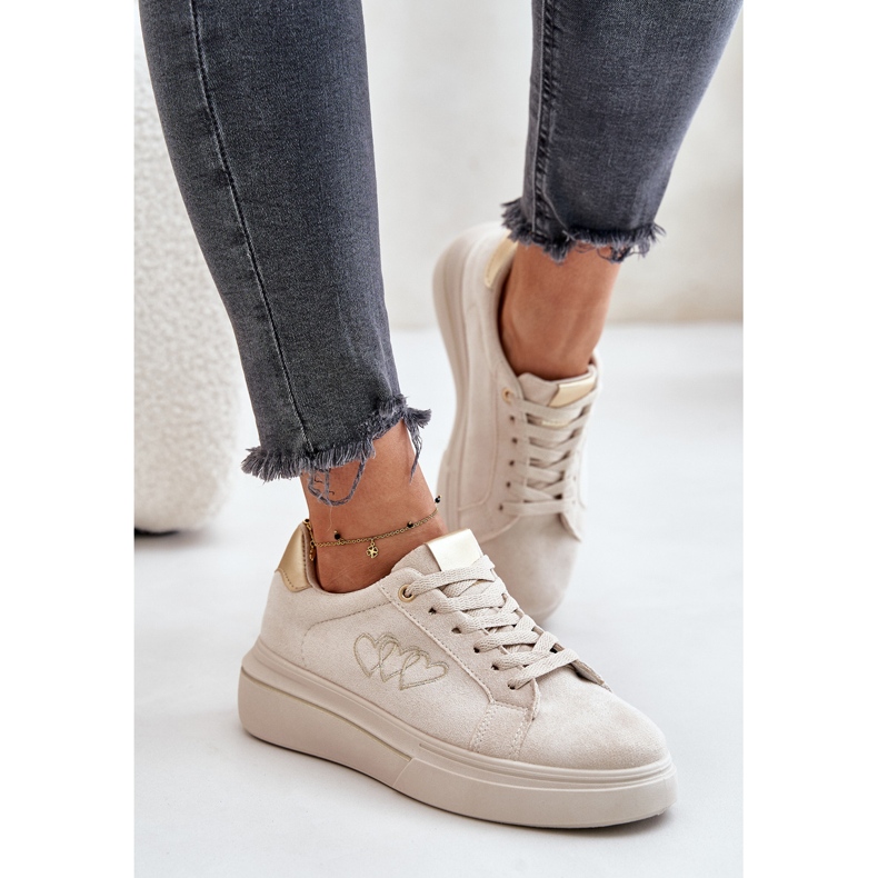 Women's sneakers on the platform with hearts beige 2
