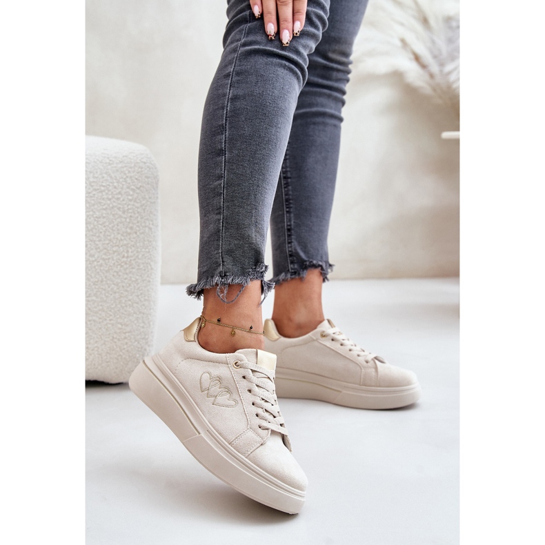 Women's sneakers on the platform with hearts beige 1