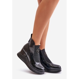 Patent Wedge Ankle Boots Insulated Vinceza 66703 Black 1