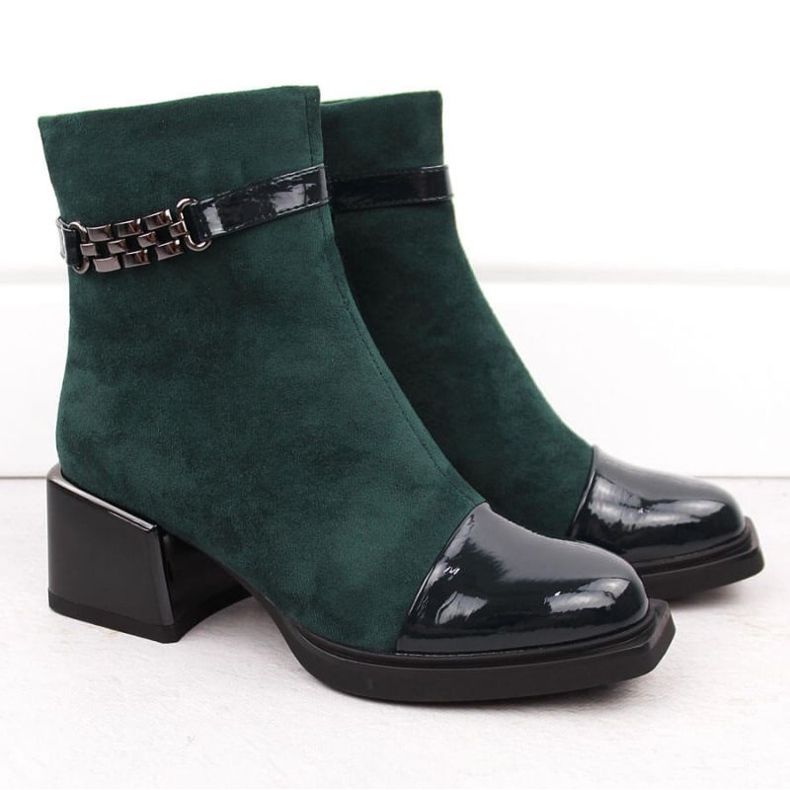 D&amp;A S.Barski ankle boots with a decorative heel Premium Collection W MR880-018 OLI269B green 2