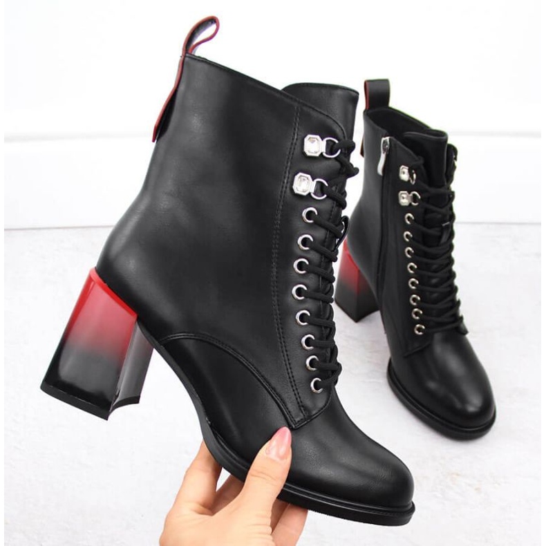 D&amp;A S.Barski ankle boots with a decorative heel Premium Collection W MR880-132 OLI270 black 1