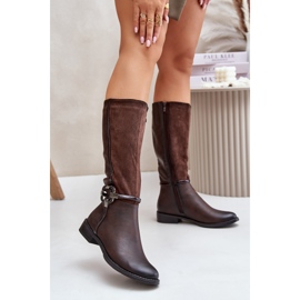 Jezzi Insulated Flat Heel Boots With Decorative Buckle Brown Leatharia 2
