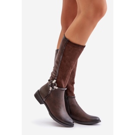 Jezzi Insulated Flat Heel Boots With Decorative Buckle Brown Leatharia 1